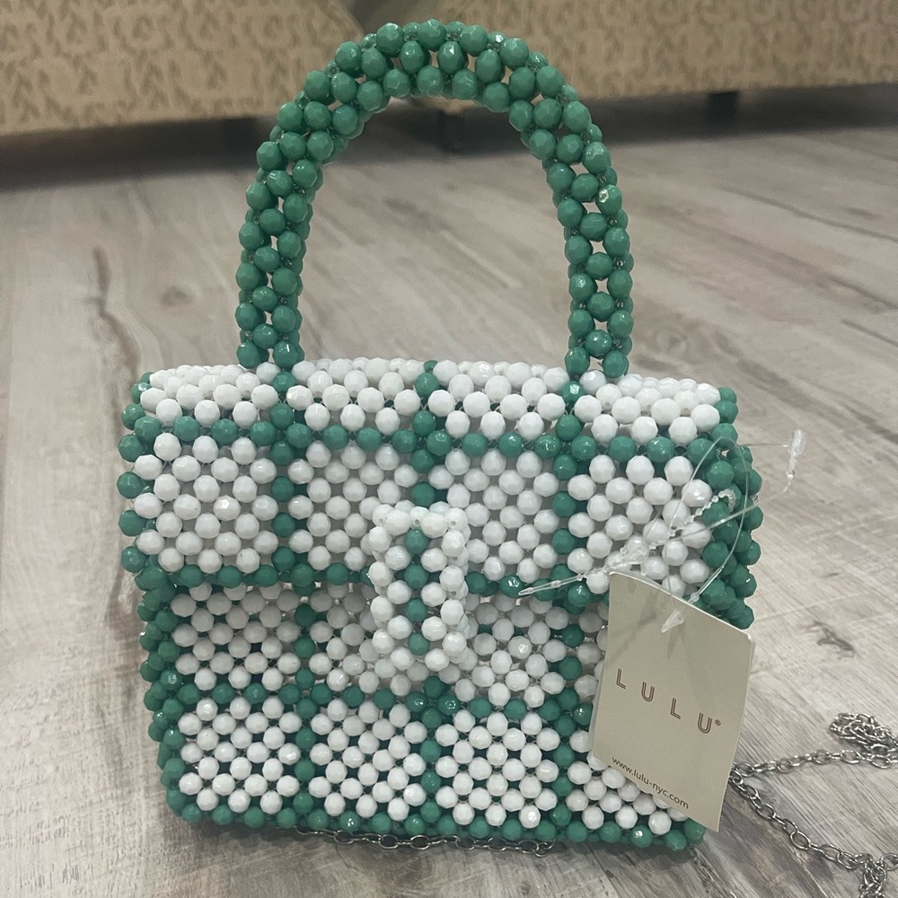 L U L U NWT Plaid Beaded Top Handle mini Bag